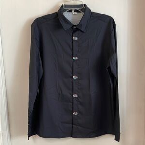 Black Button-Up Shirt with Eyeballs Buttons